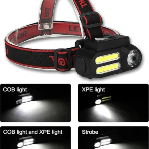Lampe Frontale NF-611 – Double Source de Lumière LED + COB, Rechargeable USB